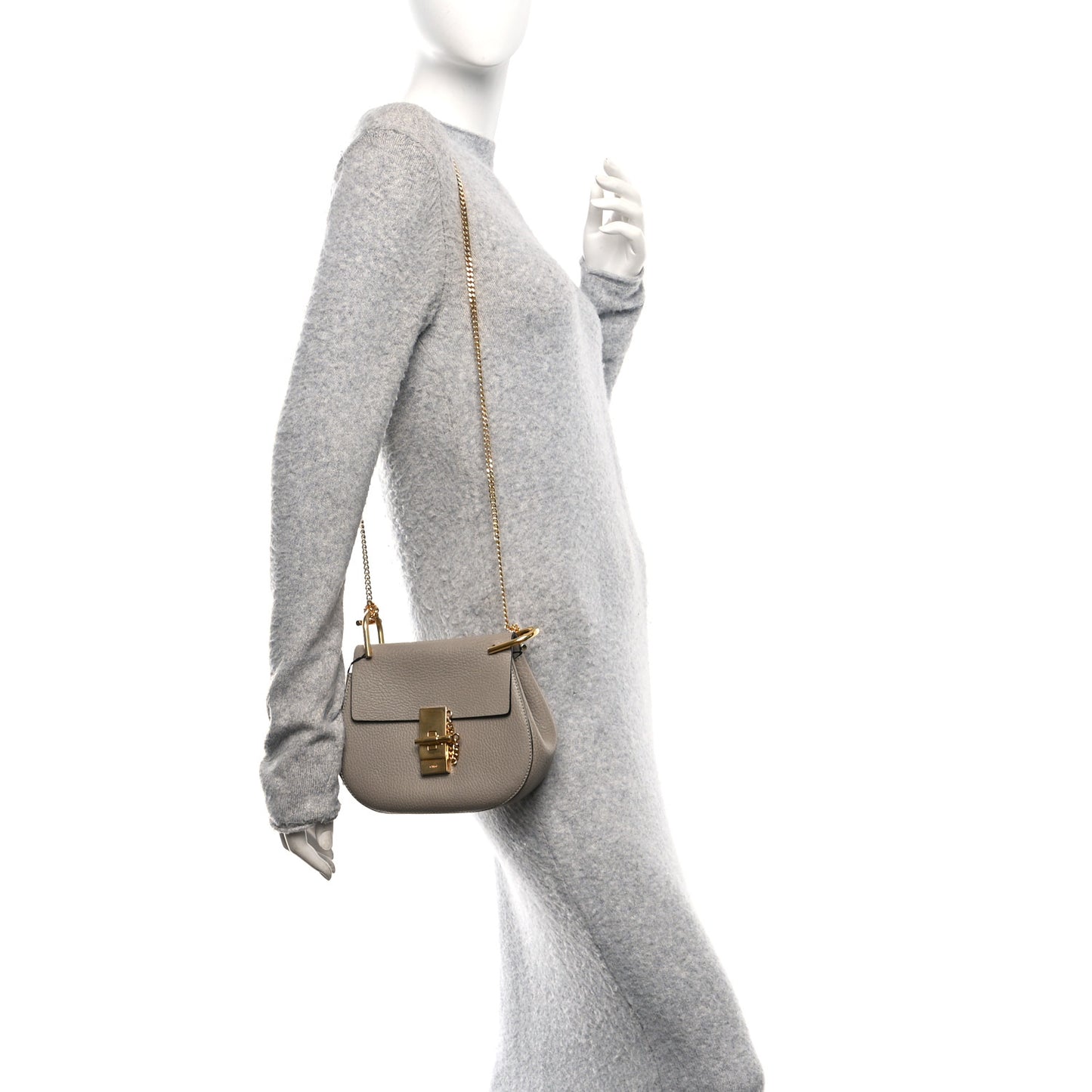 Grained Lambskin Mini Drew Shoulder Bag  Motty Grey