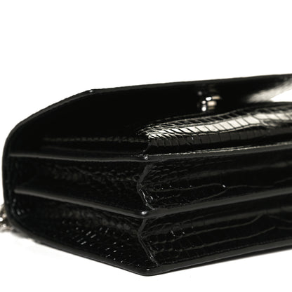 Saint Laurent Calfskin Crocodile Embossed Medium Monogram Sunset Black 9 of 11