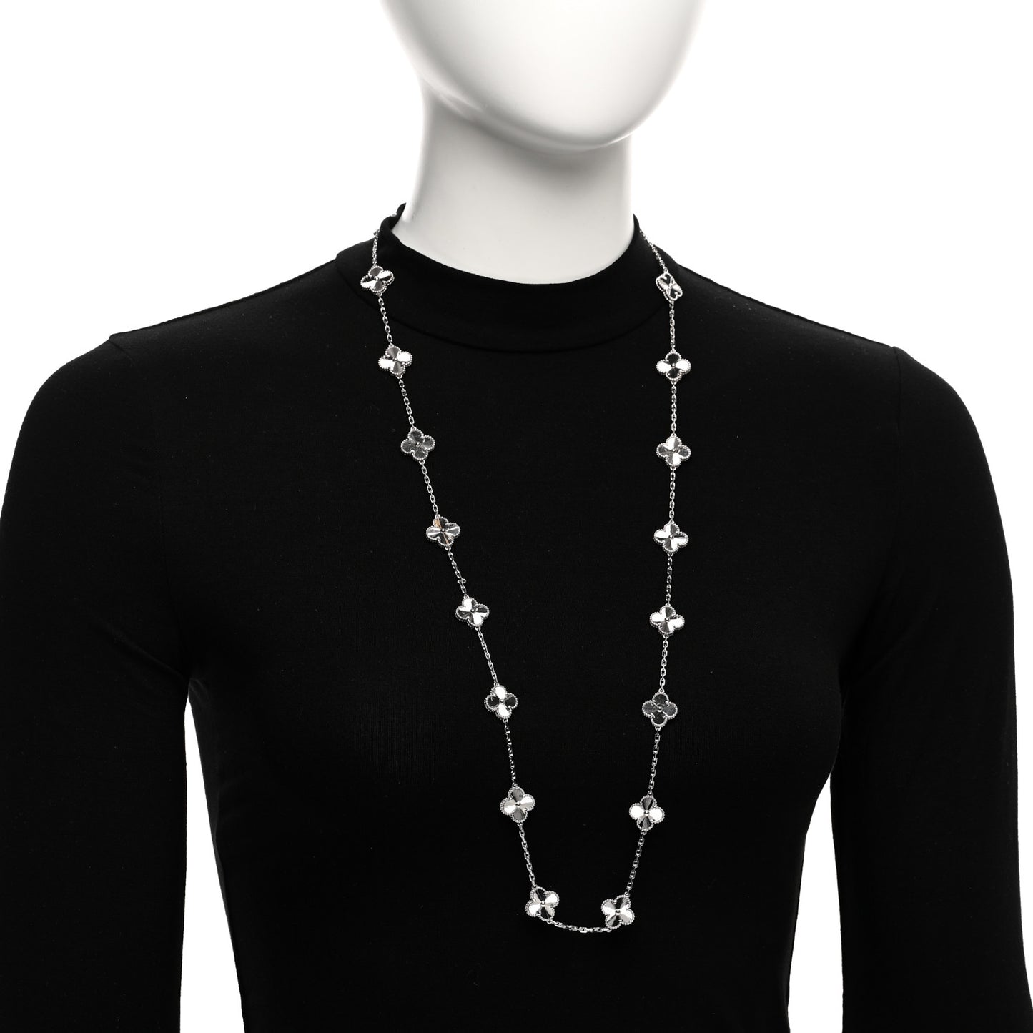 18K White Gold 20 Motifs Guilloche Vintage Alhambra Necklace