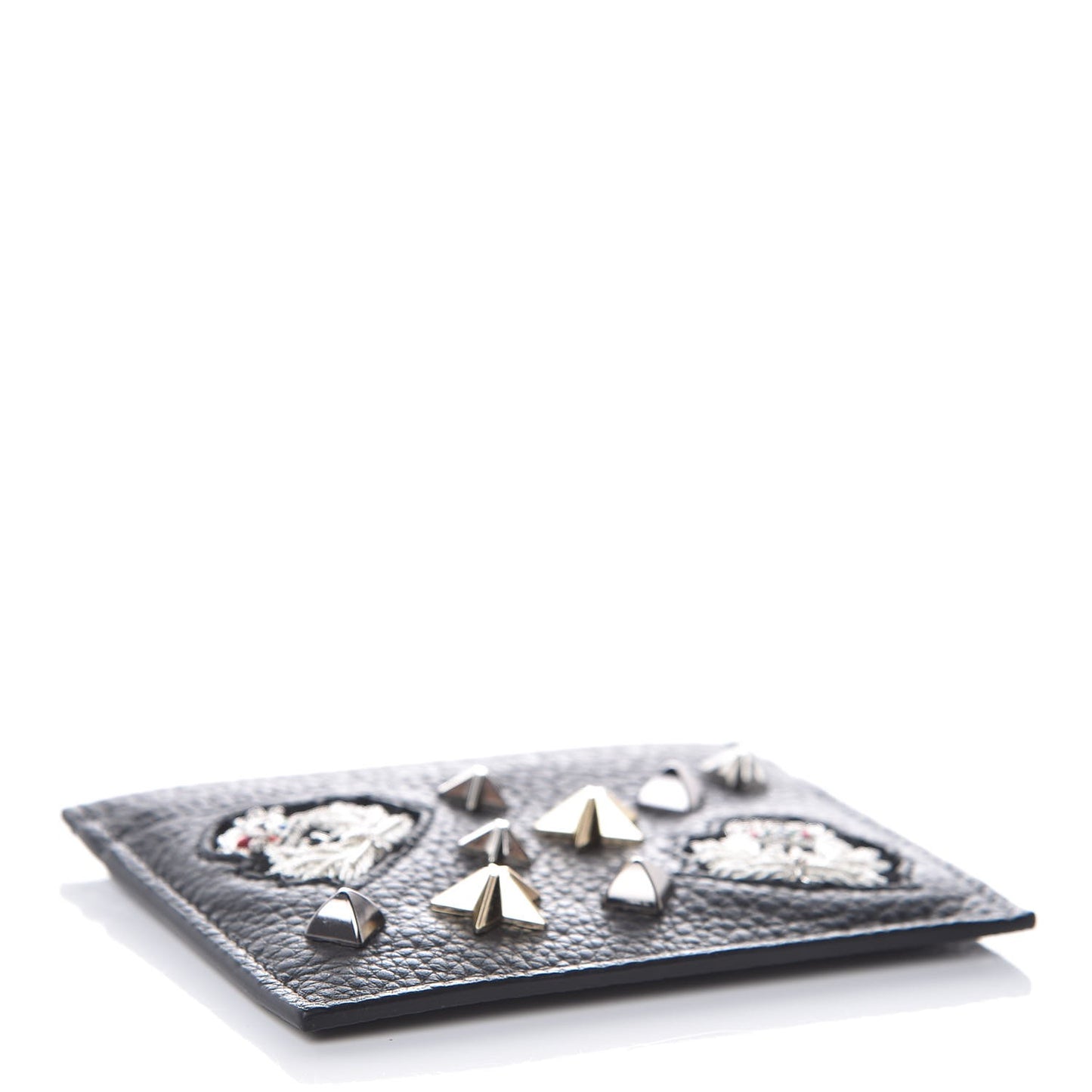 Grained Calfskin Kios Star Studded Card Holder Black