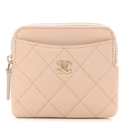 Chanel Caviar Quilted Zip Card Holder Wallet Light Beige 1 of 8