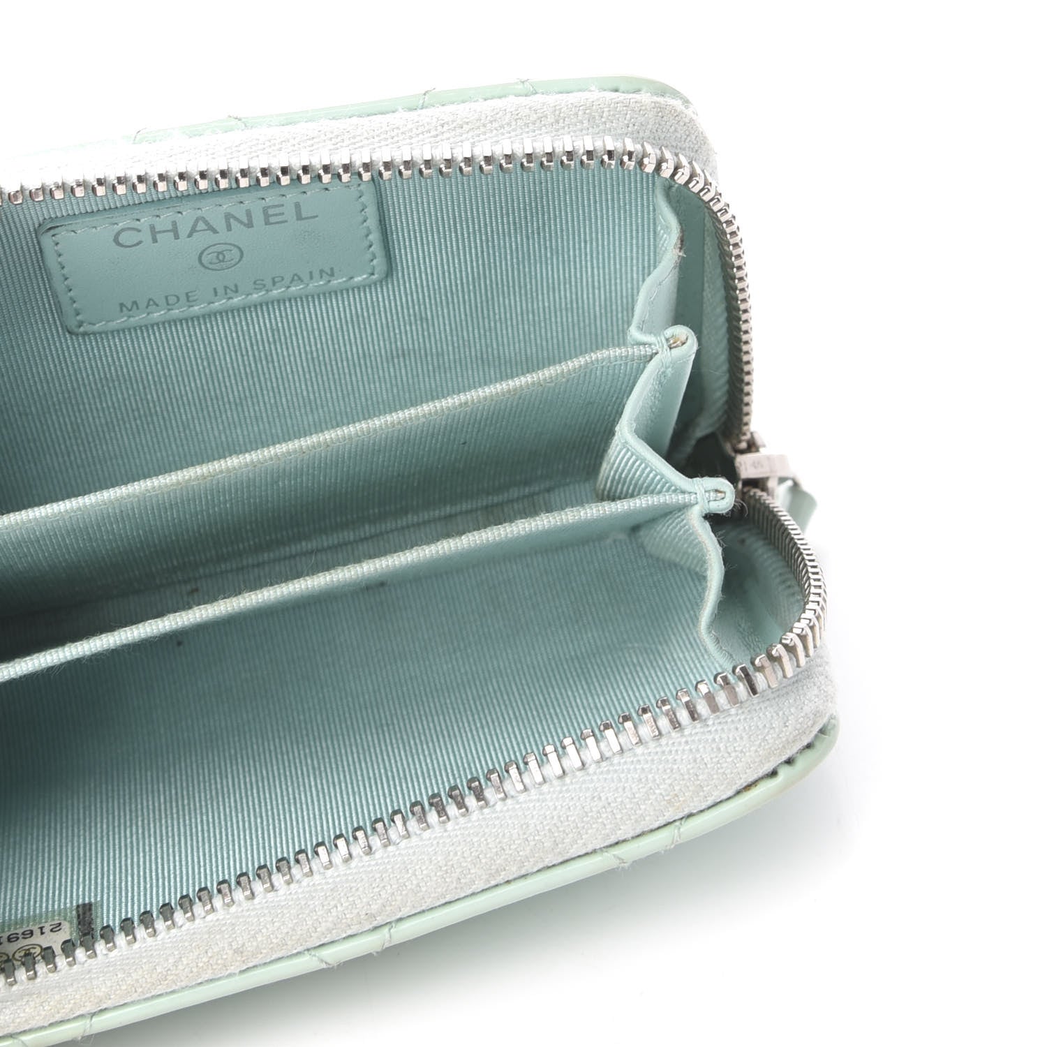 Chanel Patent Calfskin Quilted Zip Coin Purse Light Green 5 of 7
