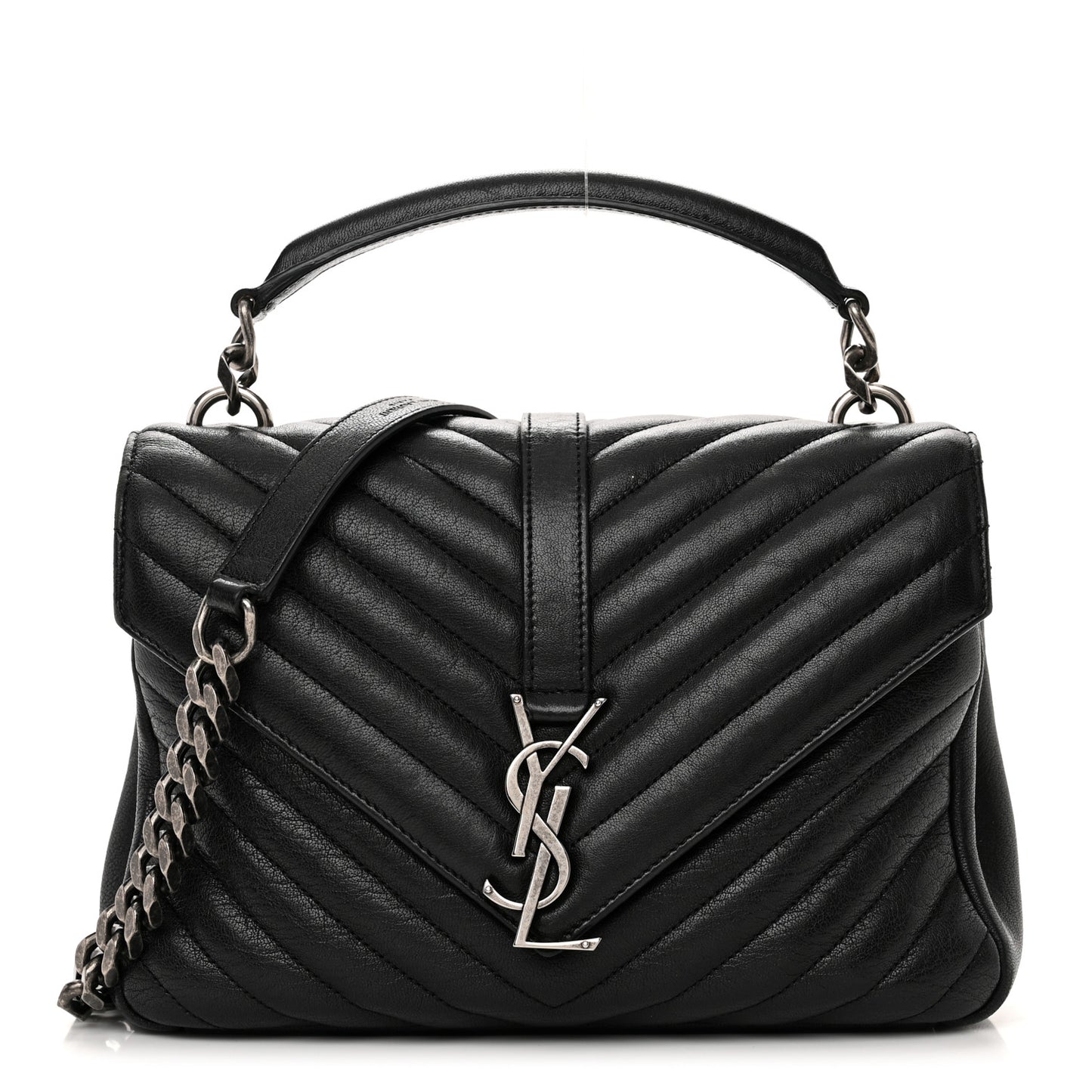 Sheepskin Matelasse Chevron Monogram Medium College Bag Black