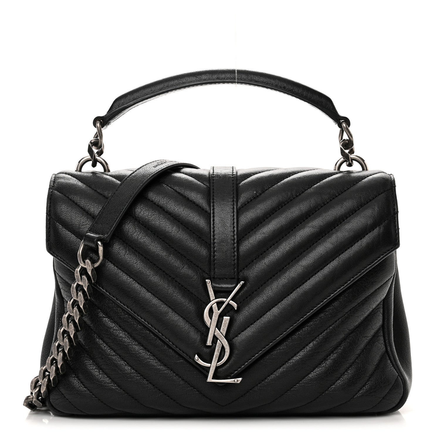 Saint Laurent Sheepskin Matelasse Chevron Monogram Medium College Bag Black 1 of 13