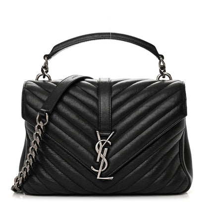 Saint Laurent Sheepskin Matelasse Chevron Monogram Medium College Bag Black 1 of 13