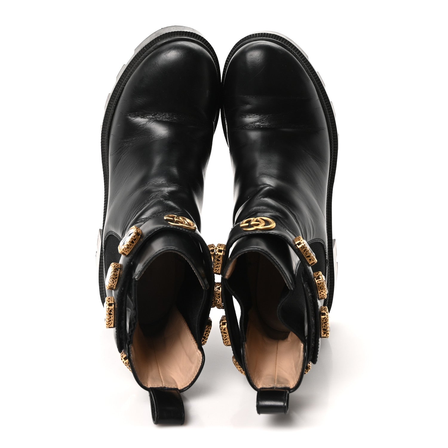 Gucci Calfskin Crystal GG Trip Chelsea Ankle Boots 38 Black 4 of 18