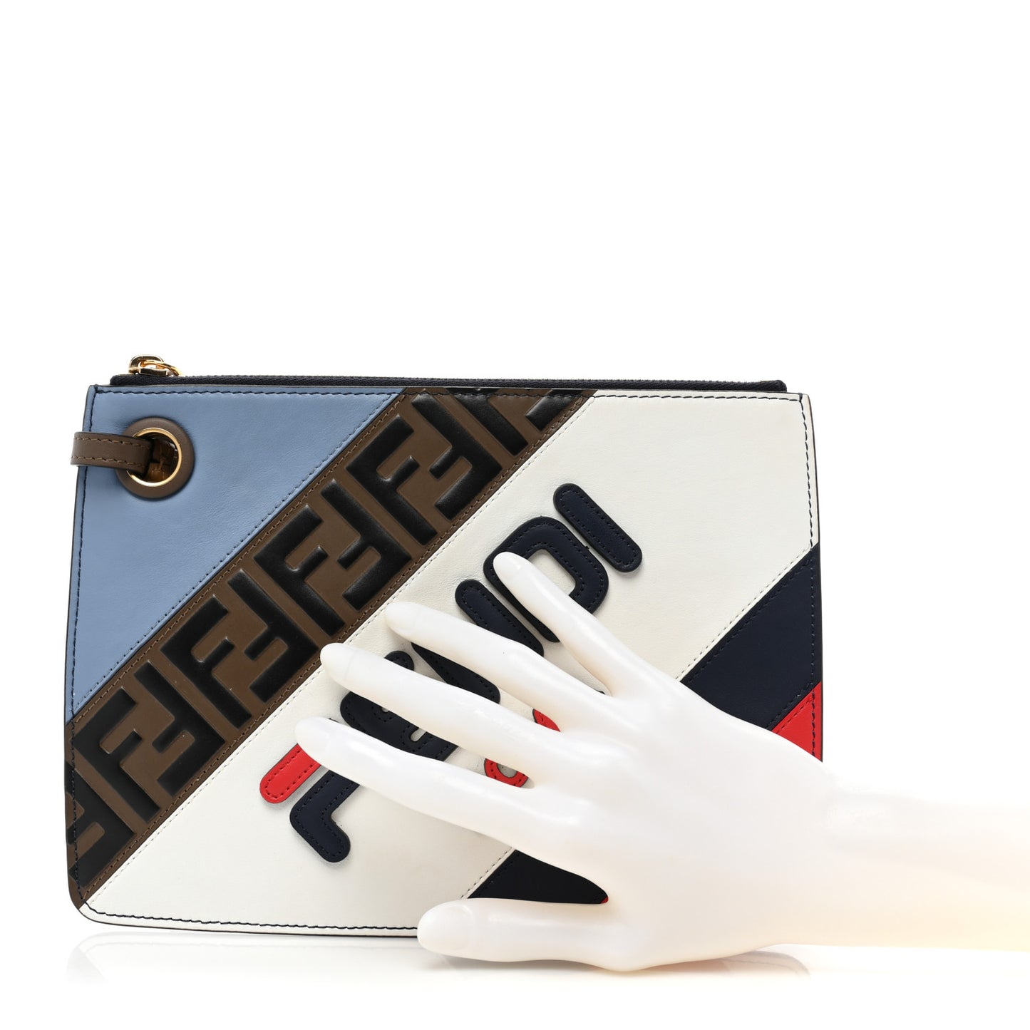 X FILA Vitello Century Mania Bi-Color FF 1974 Embossed Small Flat Clutch Nebula Blueberry Multicolor