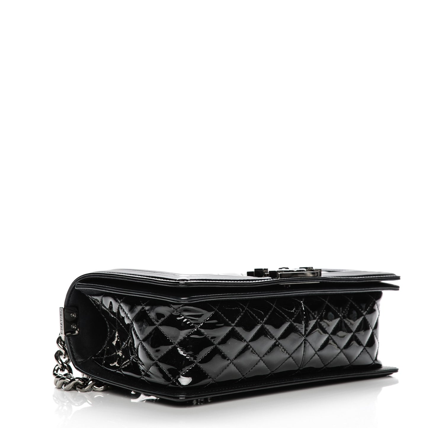 Patent Chevron Quilted Medium Boy Flap Black