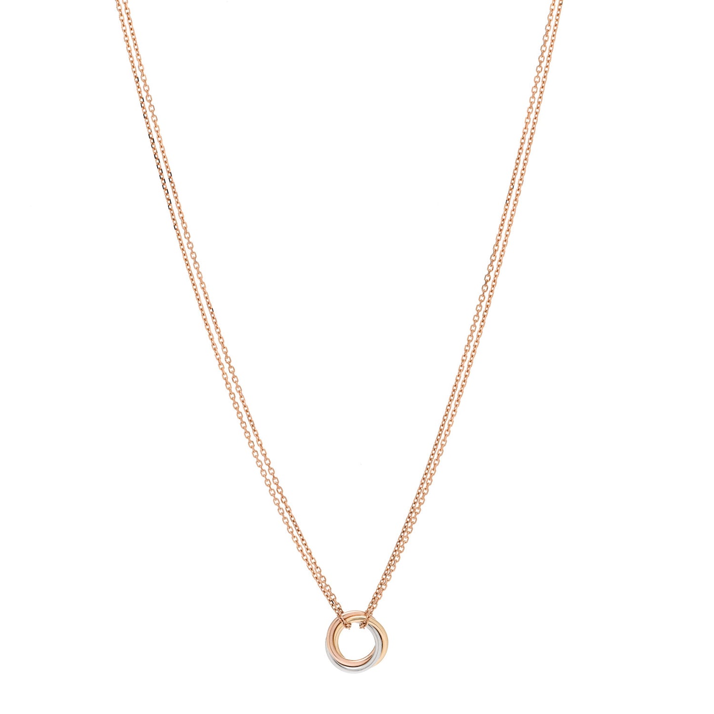 18K Pink Yellow White Gold Trinity Double Chain Pendant Necklace