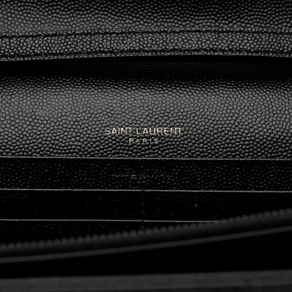 Saint Laurent Grain De Poudre Matelasse Chevron Monogram Monochrome Chain Wallet Black 6 of 10