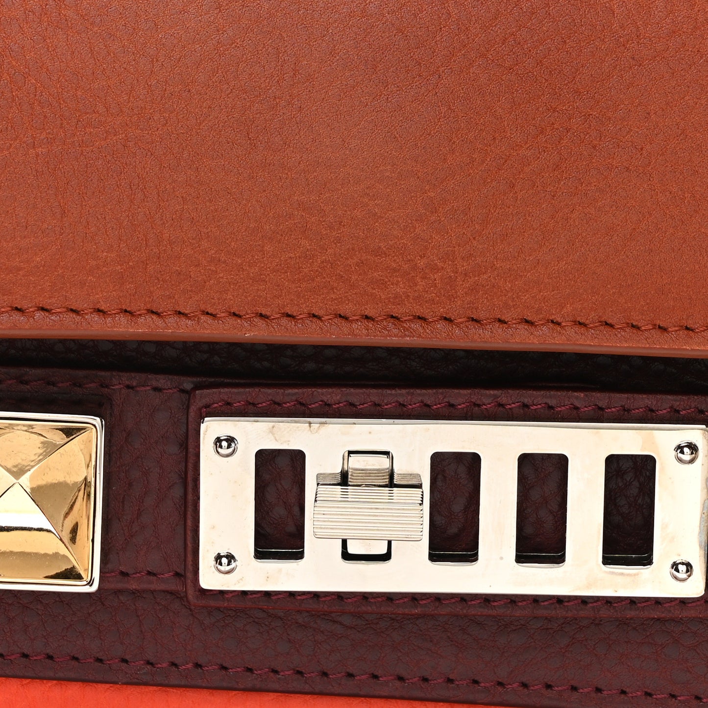 Calfskin Mini PS11 Classic Shoulder Bag Saddle Burgundy Tangerine