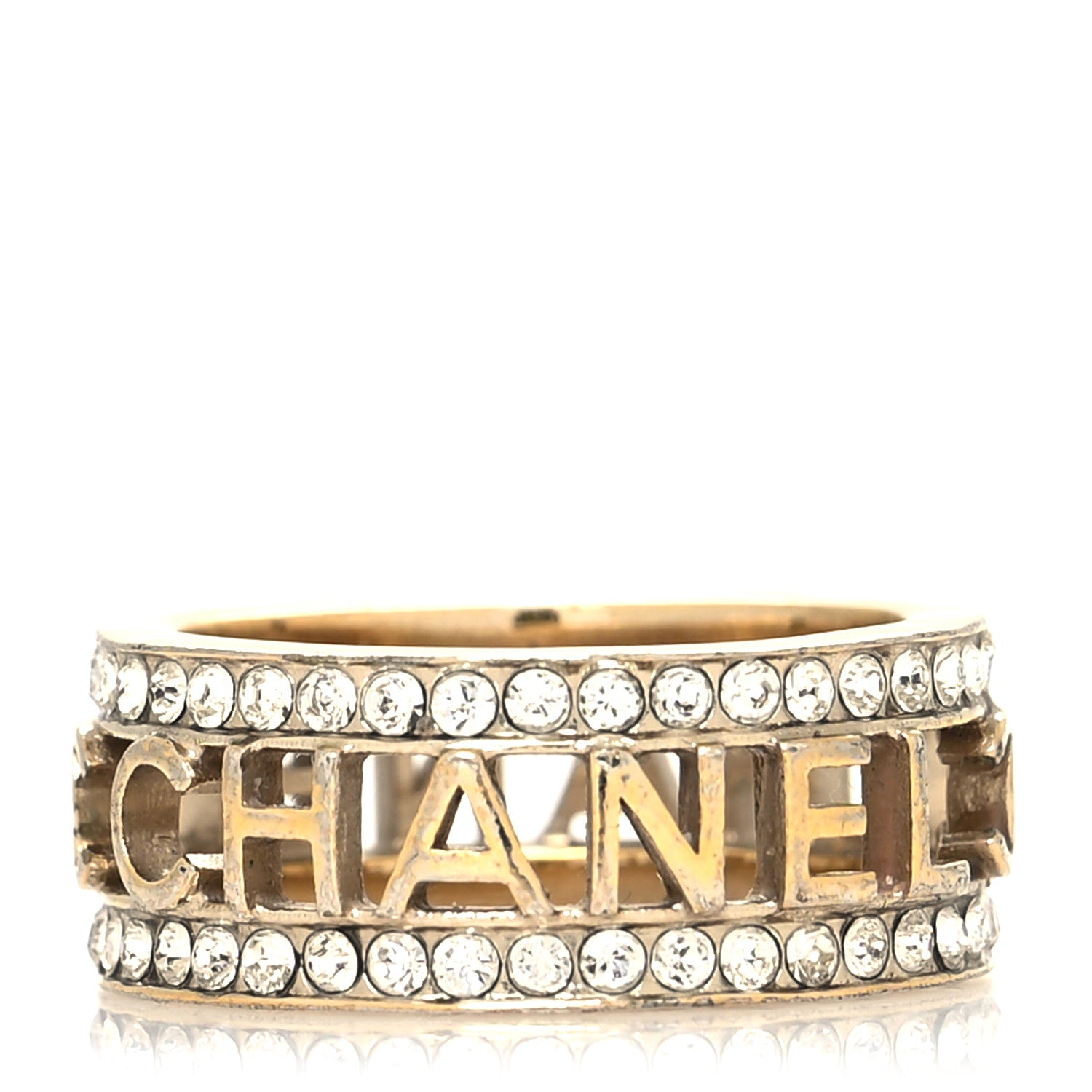 Chanel Metal Crystal Bow-tiful CC Logo Ring 7.25 55 Gold 3 of 6