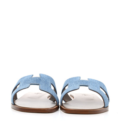 Hermes Denim Canvas Oran Sandals 38.5 Bleu Clair 2 of 4