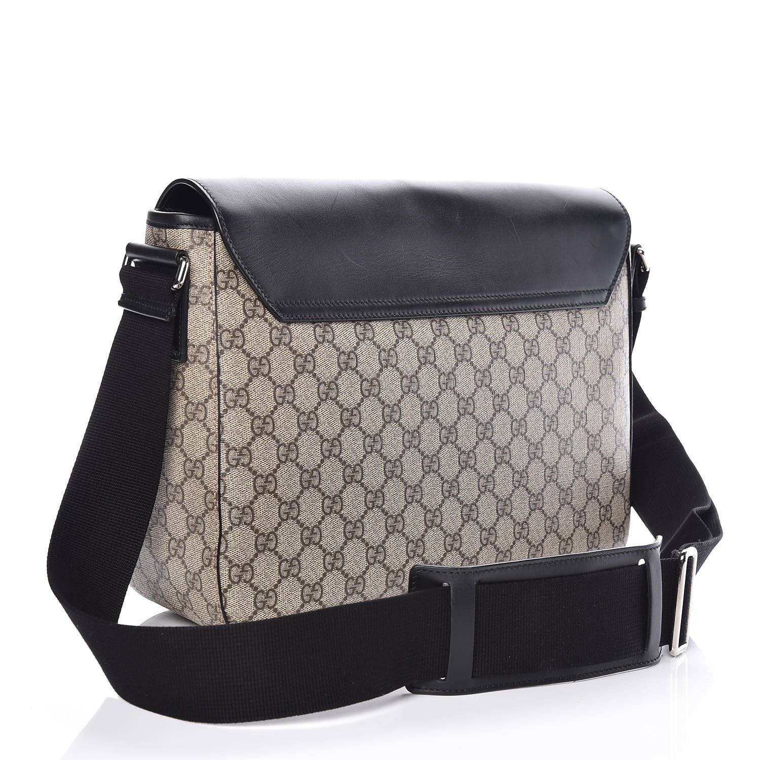 Gucci GG Supreme Monogram Calfskin Medium Double Buckle Flap Messenger Beige Black 3 of 11