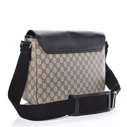 Gucci GG Supreme Monogram Calfskin Medium Double Buckle Flap Messenger Beige Black 3 of 11