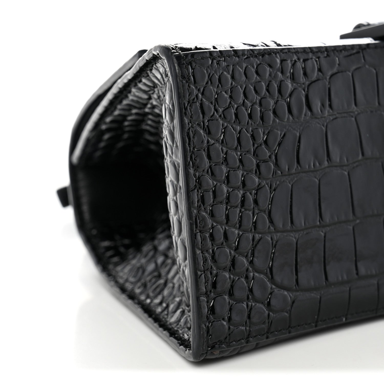 Balenciaga Shiny Calfskin Monochrome Crocodile Embossed Small Hourglass Top Handle Bag Black 8 of 12
