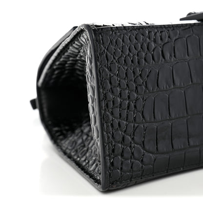 Balenciaga Shiny Calfskin Monochrome Crocodile Embossed Small Hourglass Top Handle Bag Black 8 of 12
