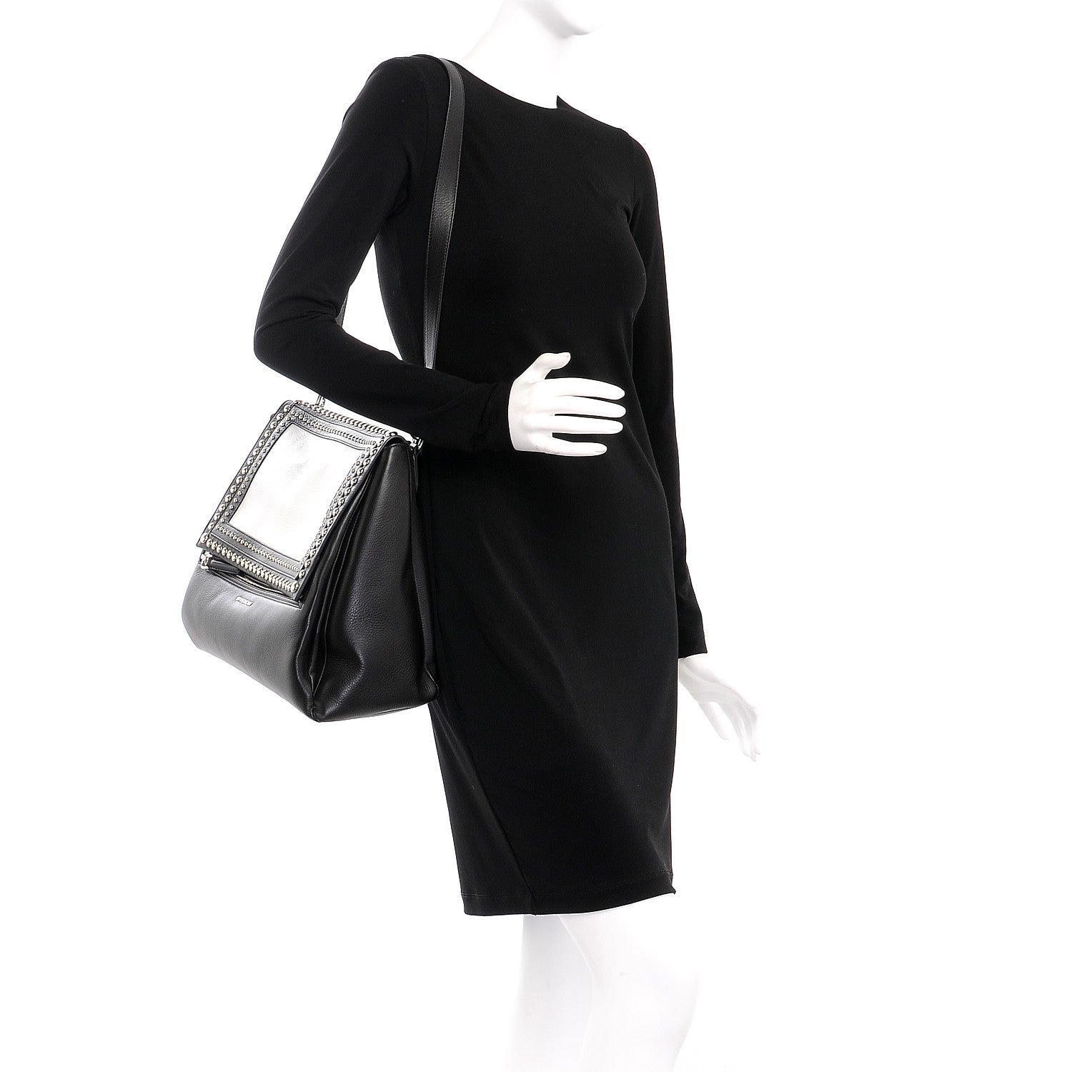 Givenchy Calfskin Studded Medium Pandora Pure Flap Bag Black White 2 of 9