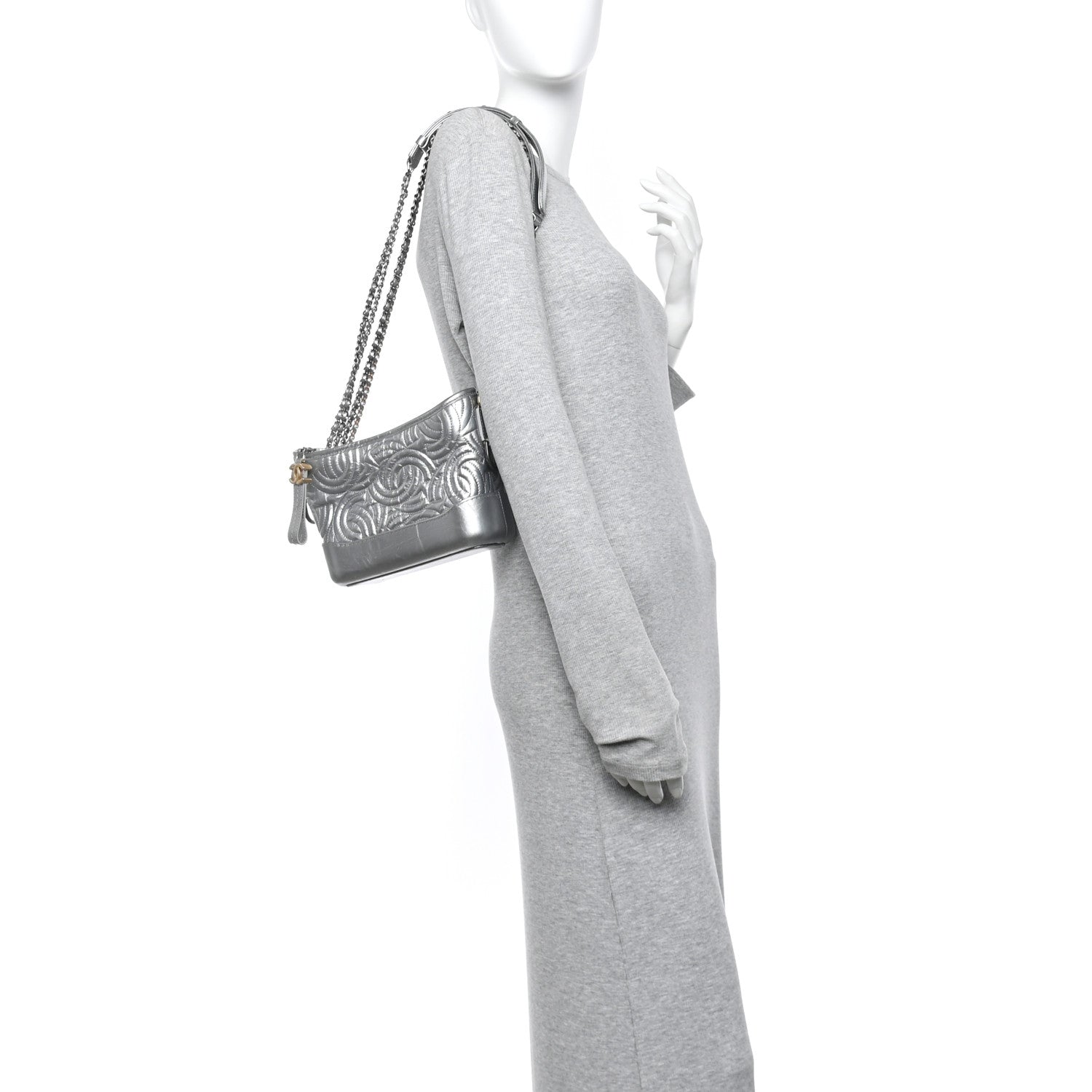 Chanel Metallic Aged Calfskin CC Quilted Small Gabrielle Hobo Dark Silver 2 of 10