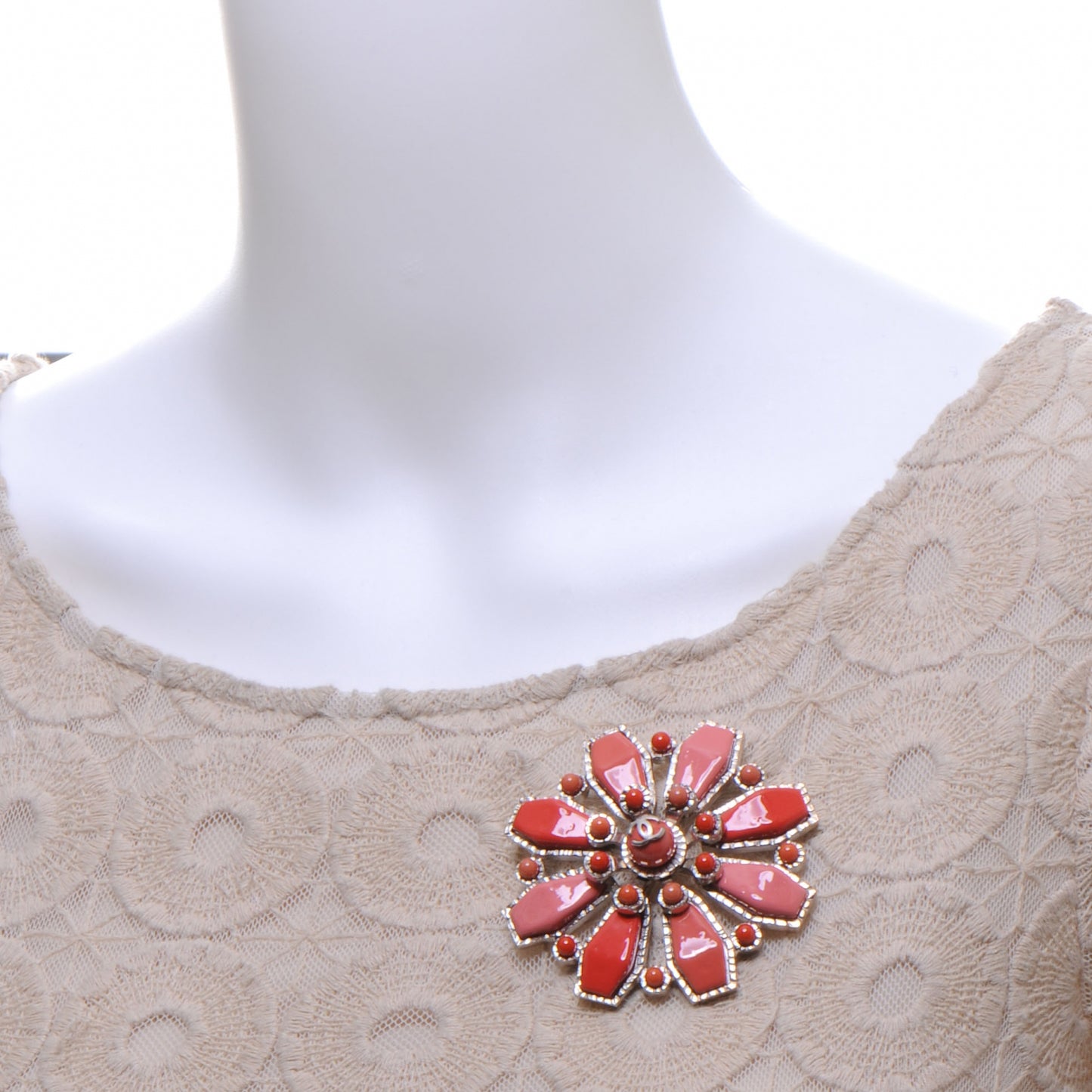 CC Gripoix Brooch Pin Pink Silver