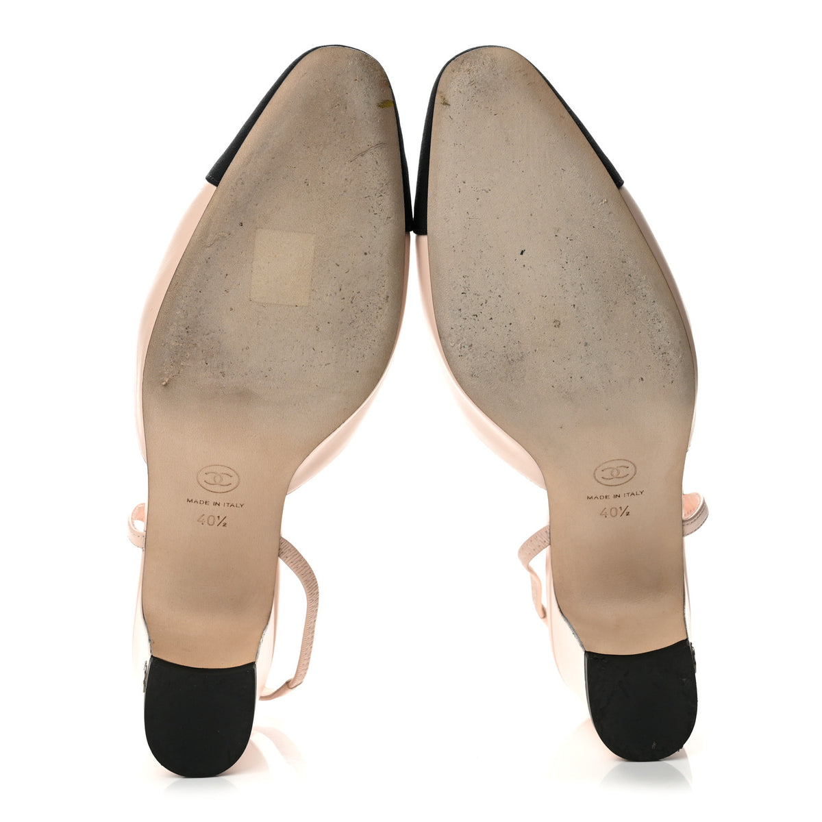 Chanel Calfskin Grosgrain Cap Toe CC Slingback Pumps 40.5 Light Pink Black 6 of 13