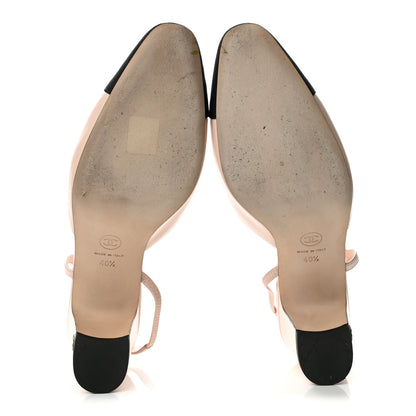 Chanel Calfskin Grosgrain Cap Toe CC Slingback Pumps 40.5 Light Pink Black 6 of 13