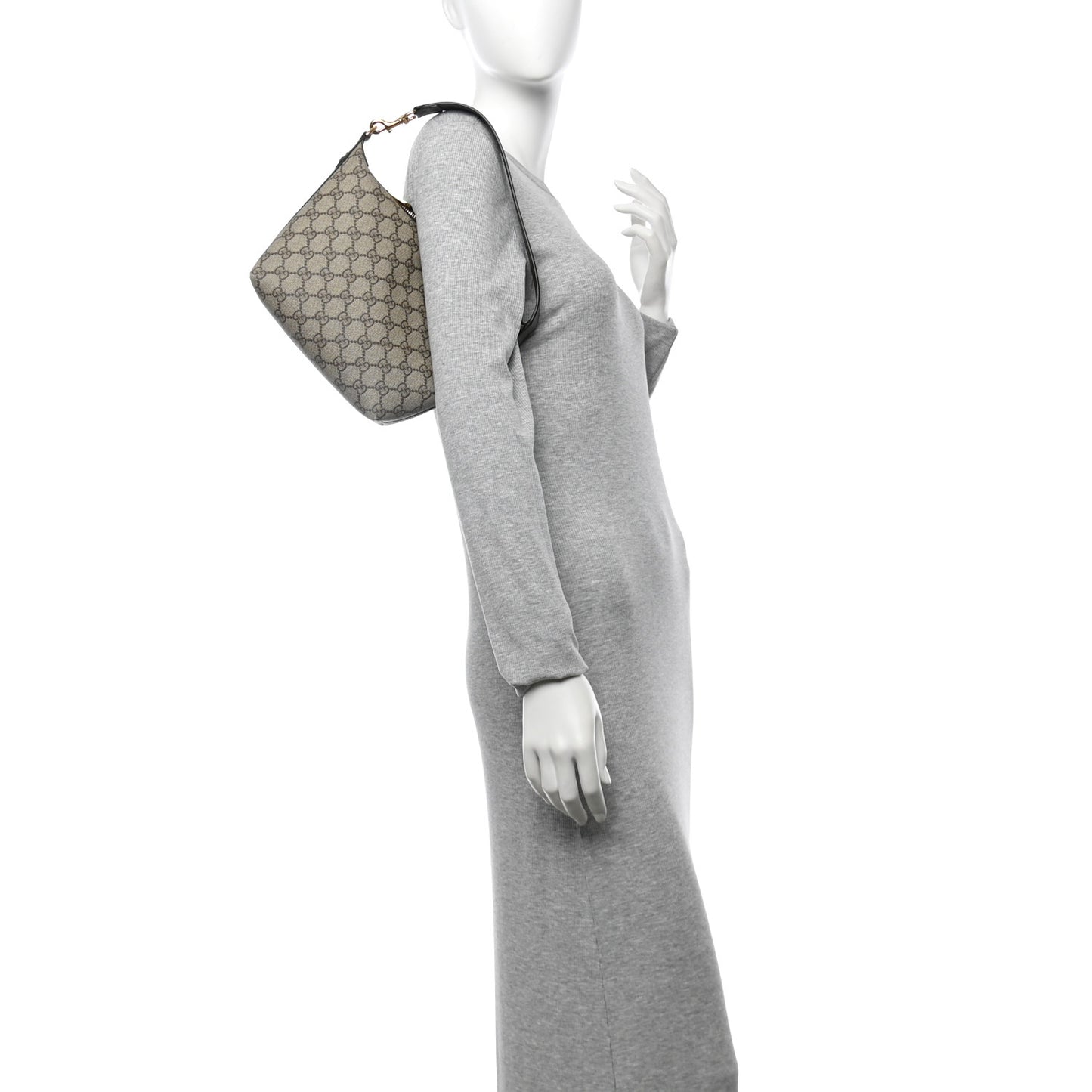 GG Supreme Monogram Textured Calfskin Web Super Mini Ophidia Shoulder Bag Beige Ebony New Acero