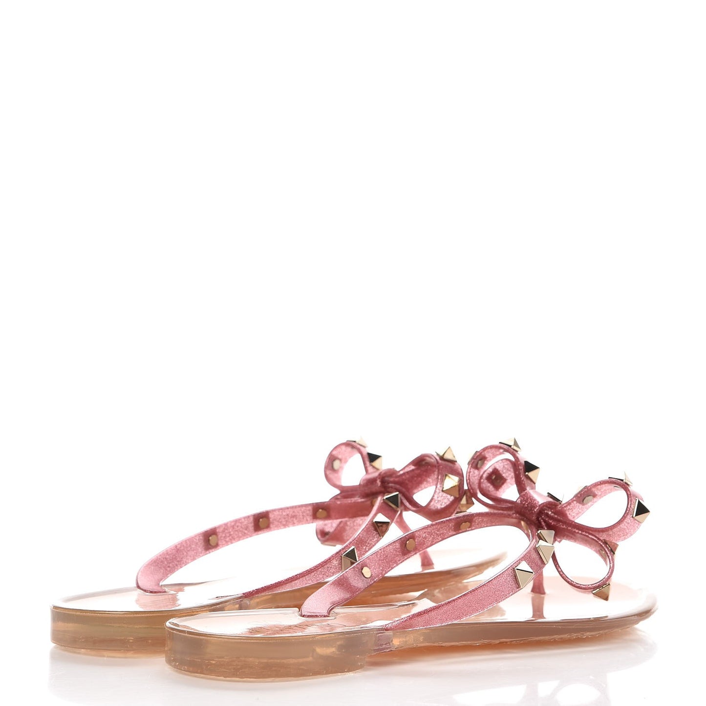 PVC Jelly Glitter Rockstud Bow Thong Sandals 37 Pink