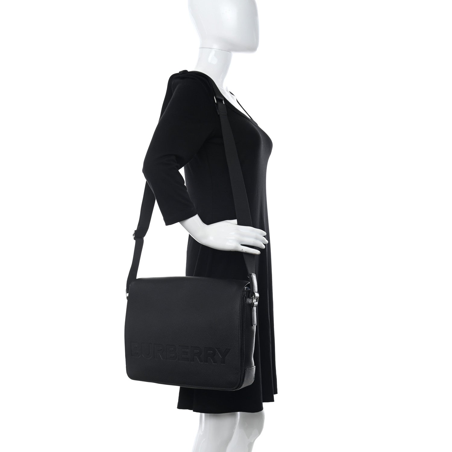 Burberry Grainy Calfskin Embossed Bruno Messenger Black 2 of 11