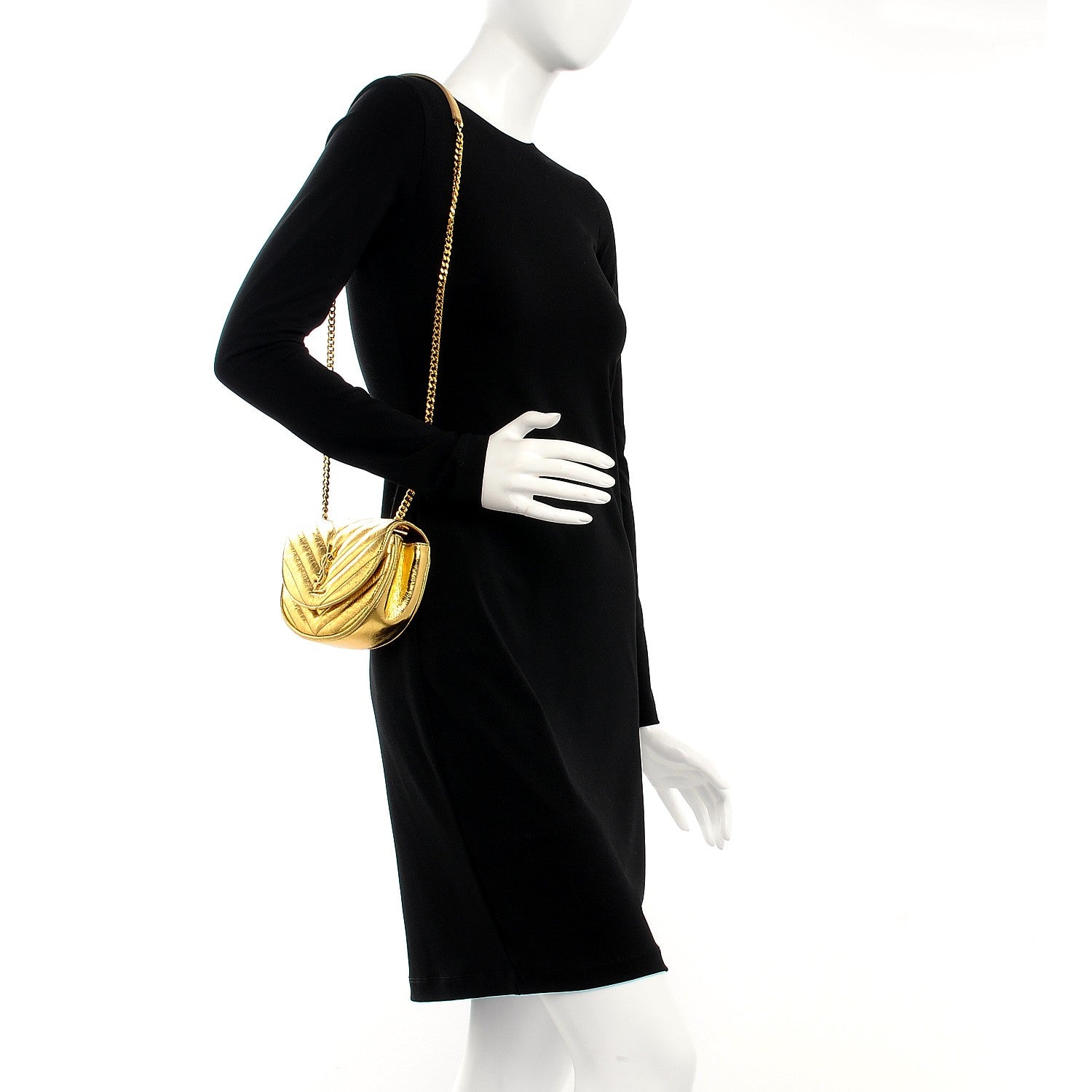 Saint Laurent Metallic Calfskin Matelasse Monogram Small Bubble Chain Crossbody Gold 2 of 6