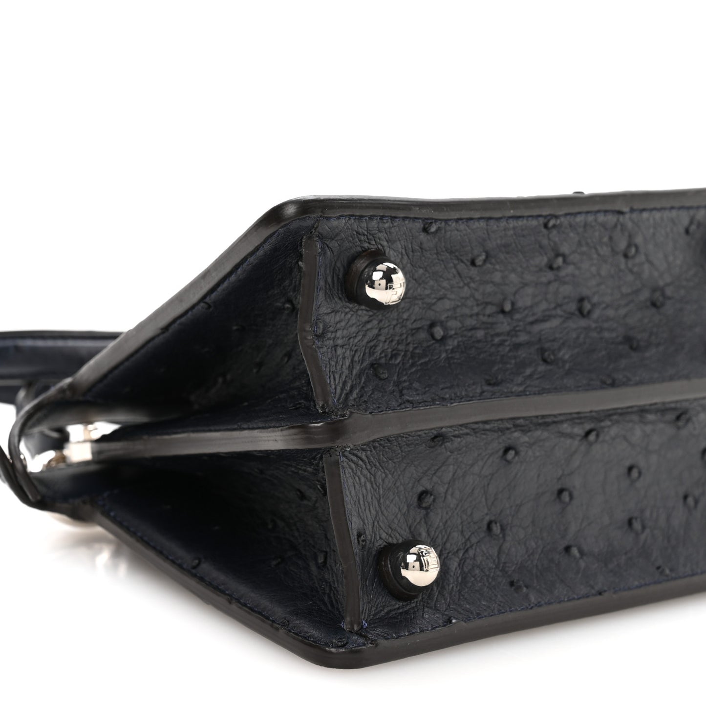 Ostrich Shiny Nappa Petite Peekaboo I SEE U Satchel Dark Blue