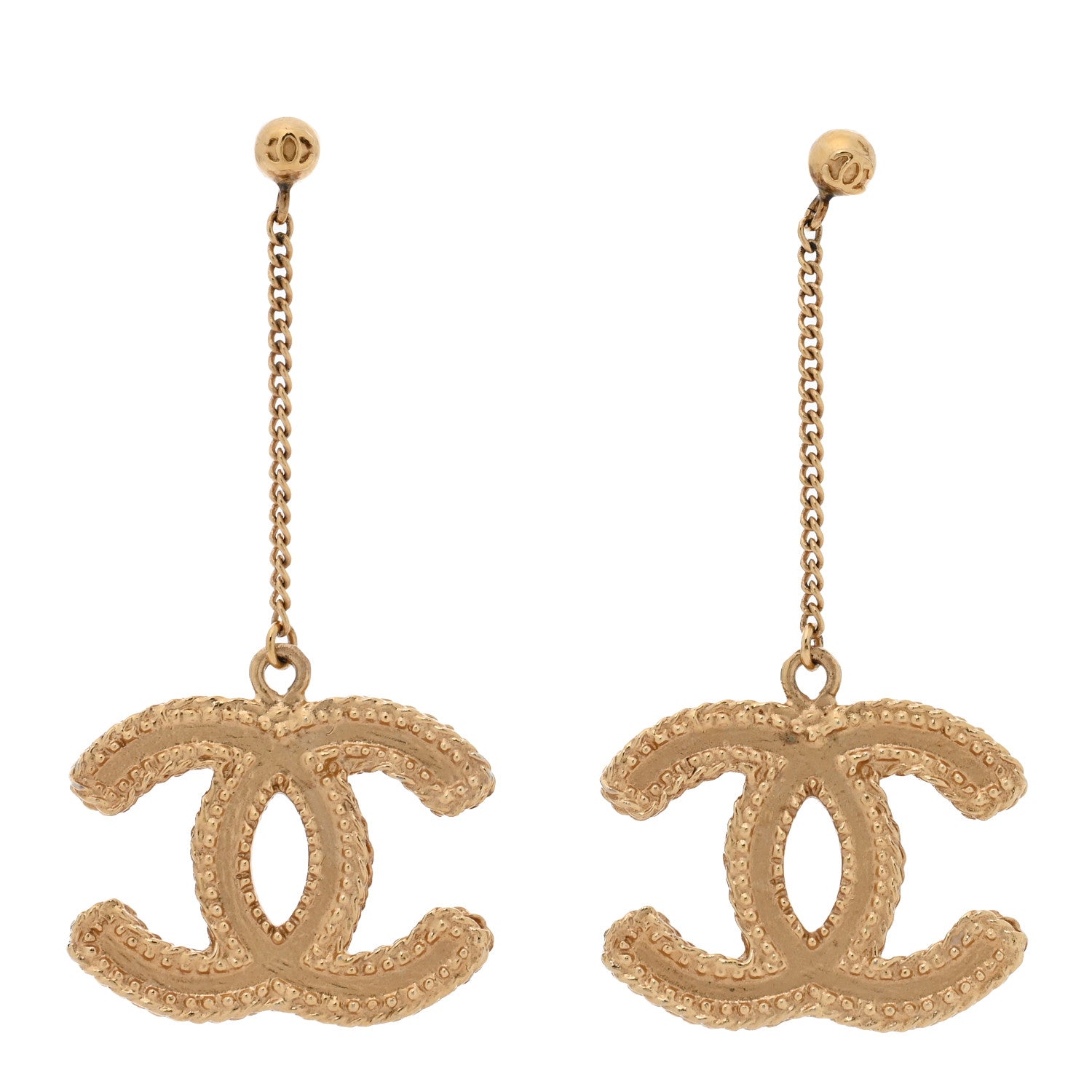 Chanel CC Drop Earrings Matte Gold 1 of 5