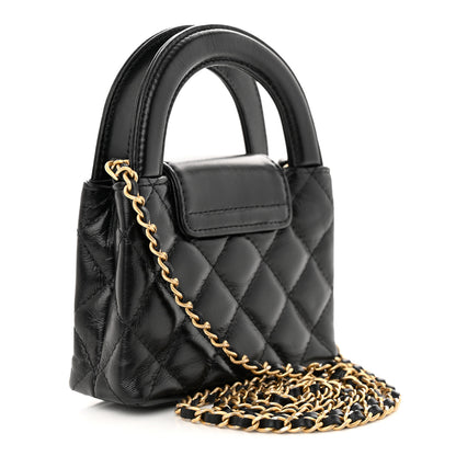 Chanel Shiny Aged Calfskin Quilted Mini Nano Kelly Shopper Black 3 of 11
