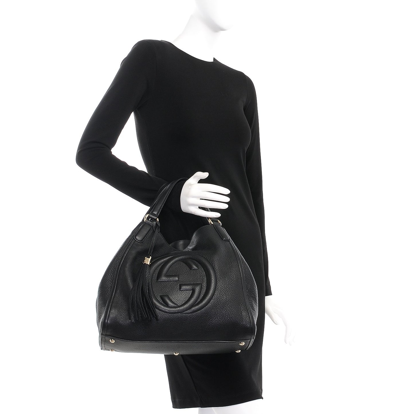 Pebbled Calfskin Medium Soho Shoulder Bag Black
