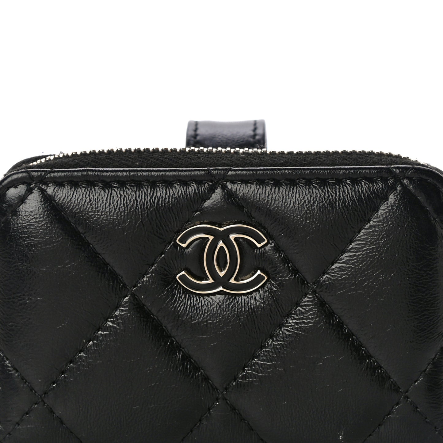 Shiny Lambskin Coin Purse Bracelet Black