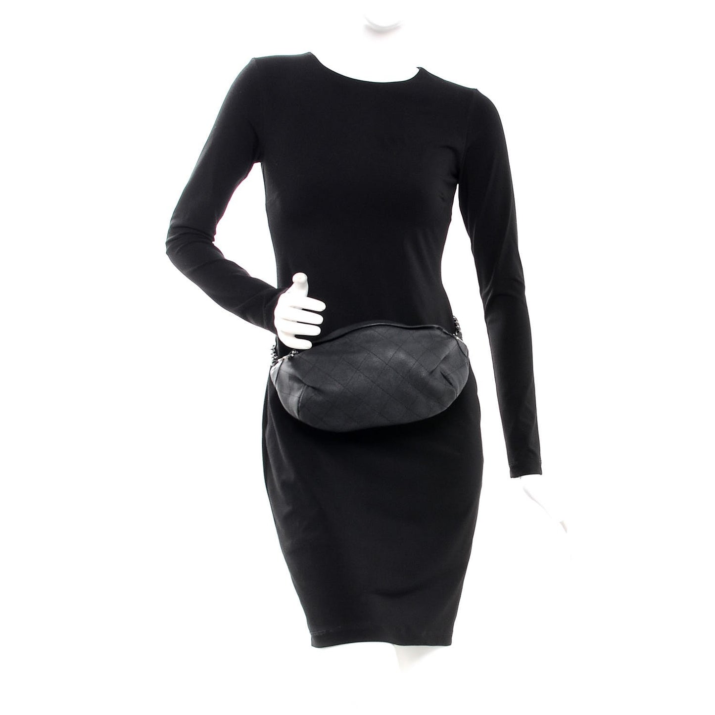 Lambskin Quilted Banane Waist Bag Fanny Pack Black