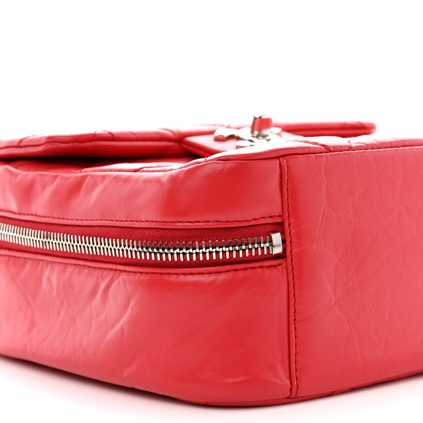 Aged Calfskin Quilted Top Handle Camera Case Red