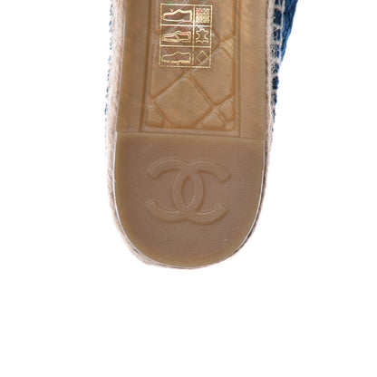 Chanel Velvet Grosgrain Quilted Camellia CC Espadrilles 35 Navy Black 7 of 9