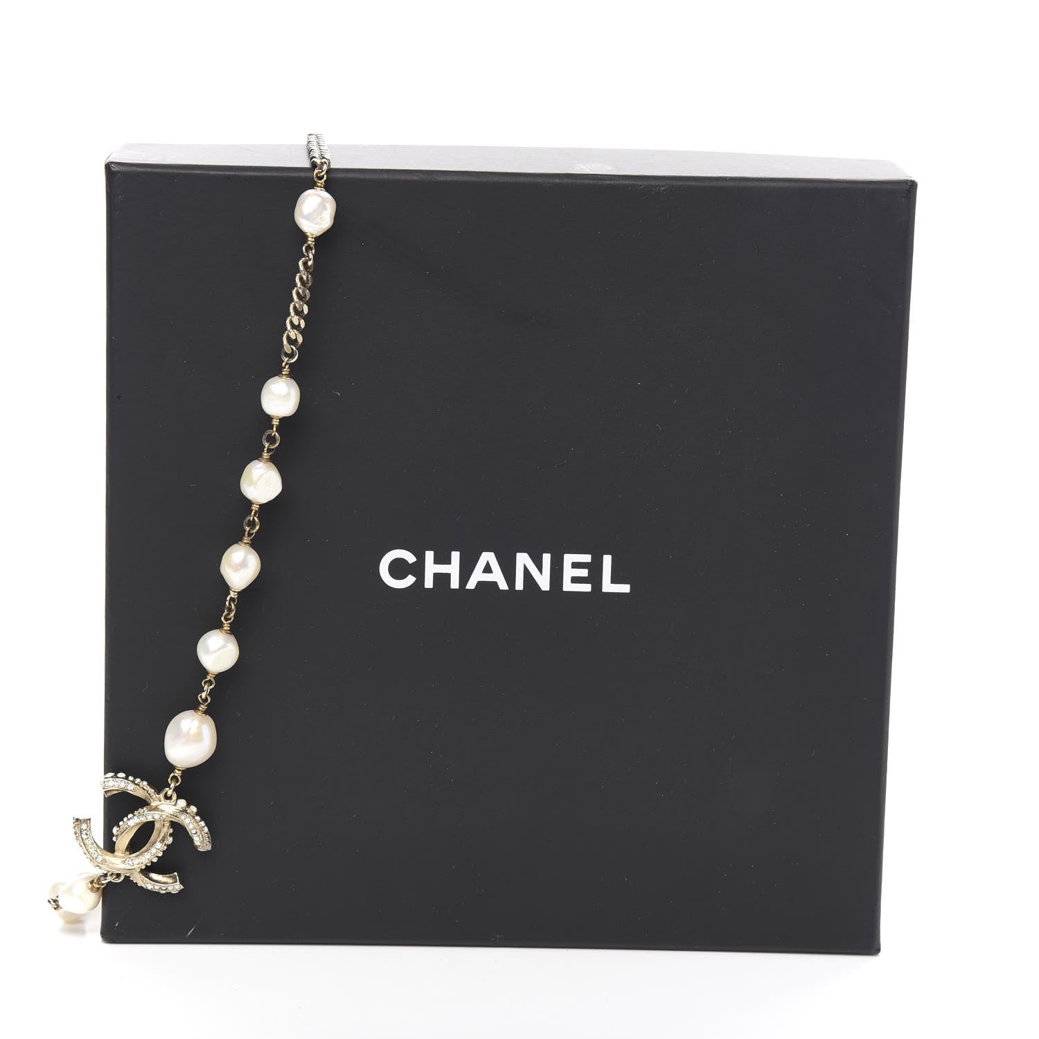 Chanel Pearl Crystal CC Long Necklace Gold 5 of 5
