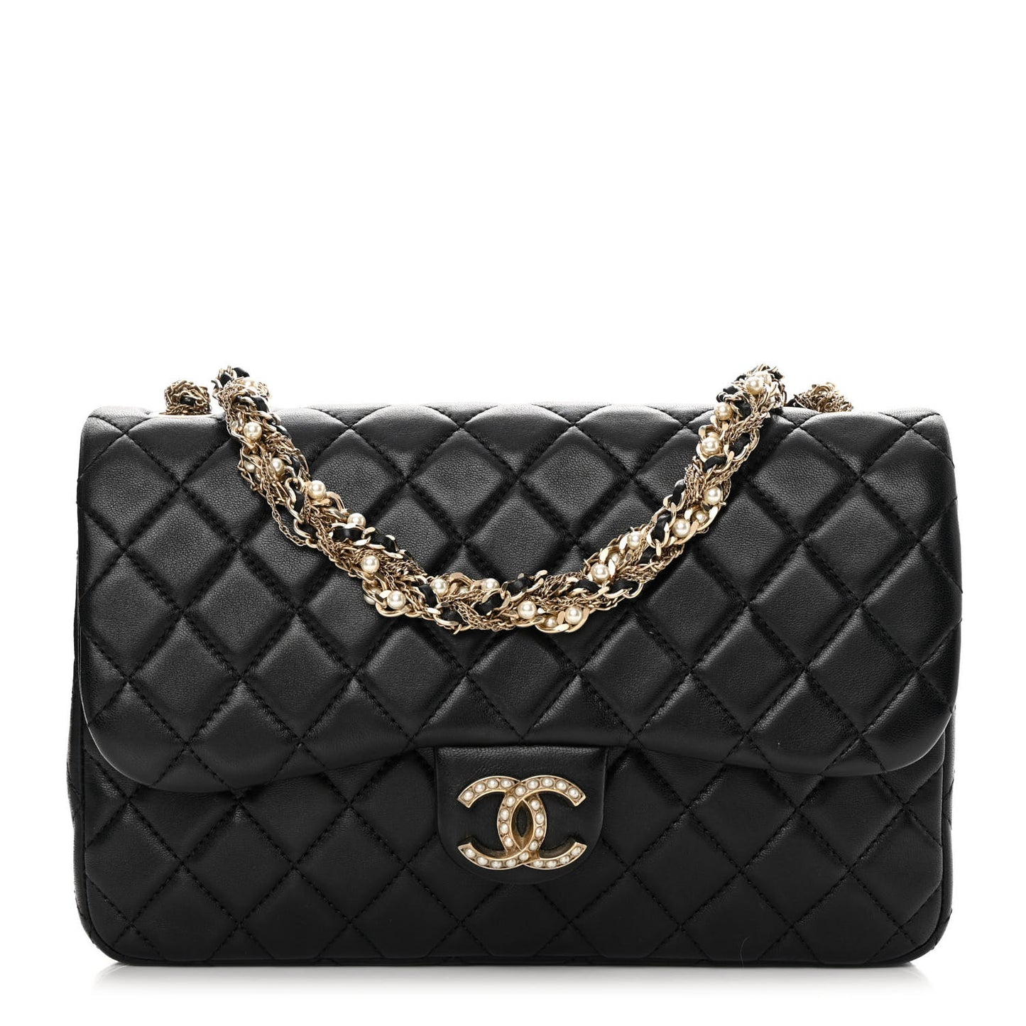 Lambskin Quilted Medium Westminster Pearl Flap Black