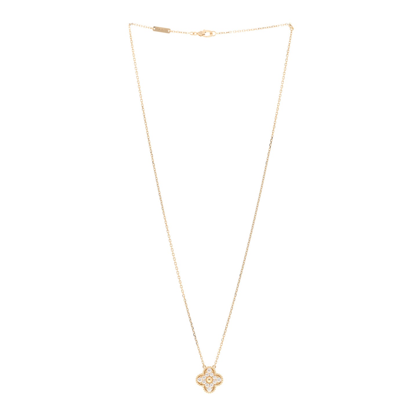 18K Yellow Gold Diamond Vintage Alhambra Pendant Necklace