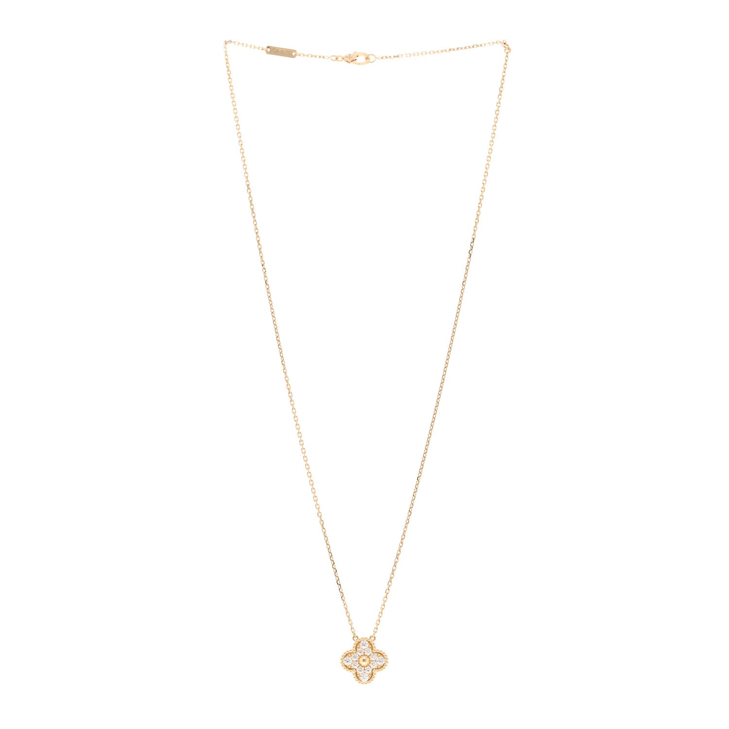 Van Cleef & Arpels 18K Yellow Gold Diamond Vintage Alhambra Pendant Necklace 3 of 5