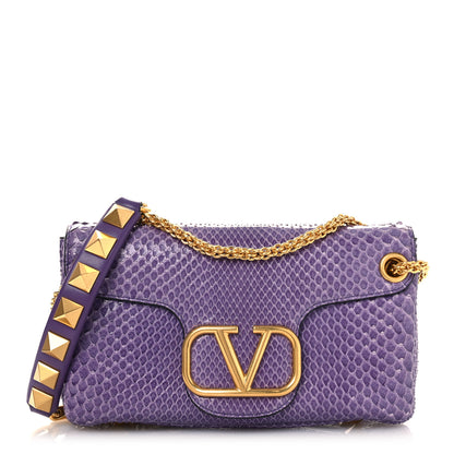 Valentino Garavani Snakeskin Stud Sign Shoulder Bag Purple 1 of 12