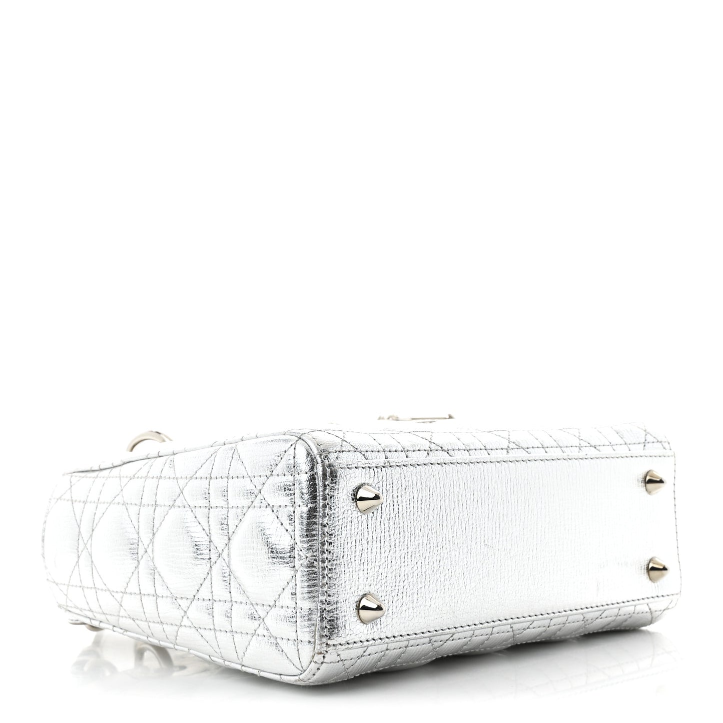 Metallic Grained Calfskin Cannage Small Lucky Badges My Lady Dior Silver