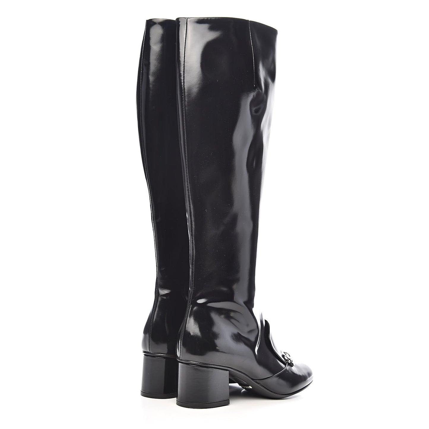 Patent Lilian Horsebit Knee High Boots 37.5 Black