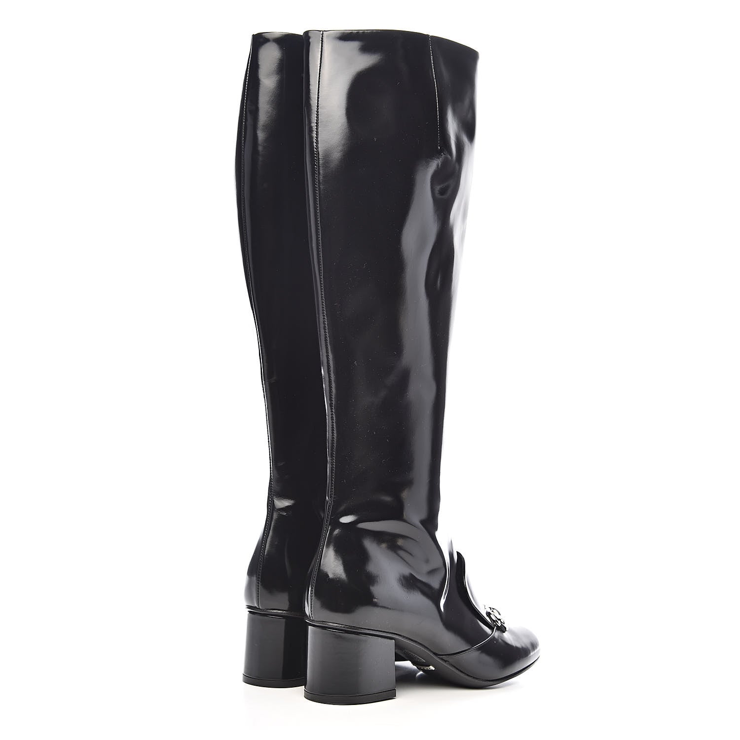 Gucci Patent Lilian Horsebit Knee High Boots 37.5 Black 4 of 12