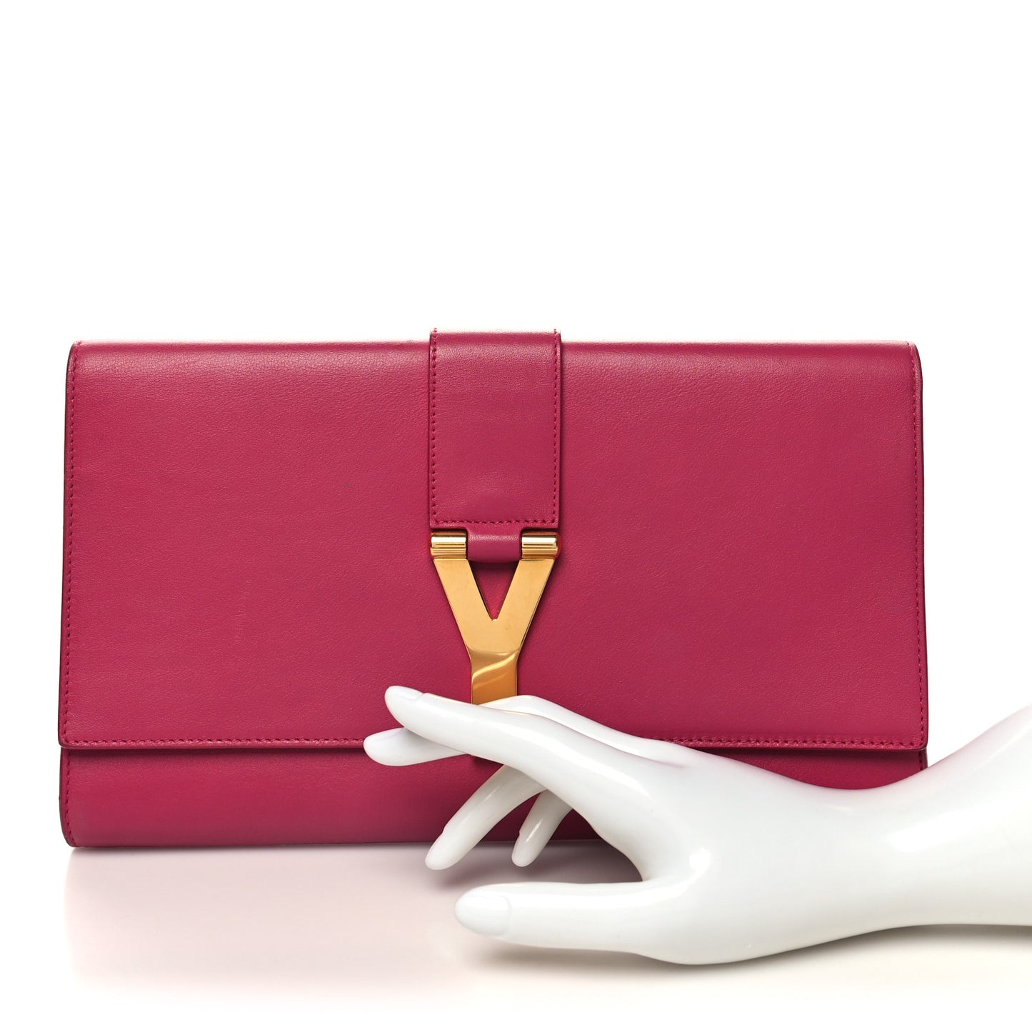 Calfskin Classic Y Ligne Clutch Fuchsia