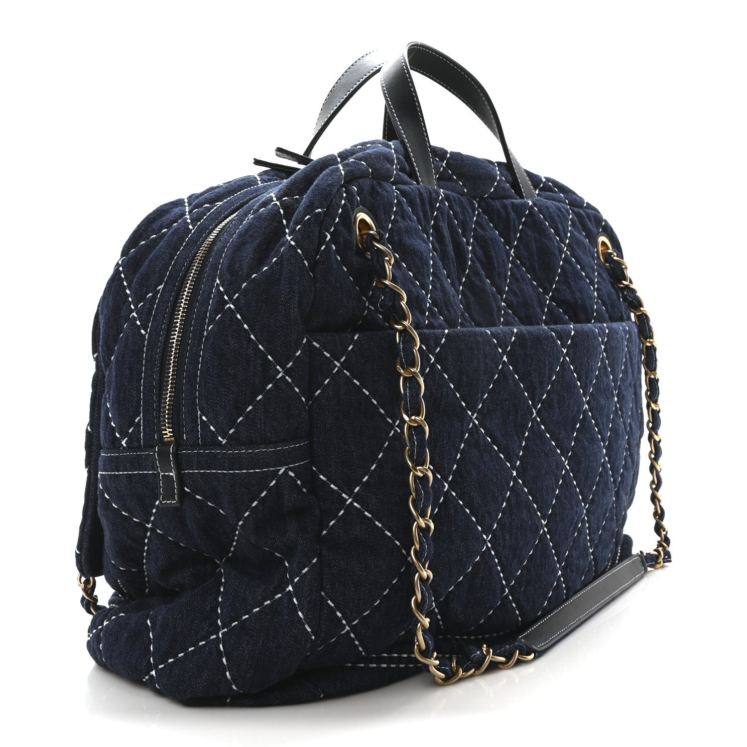 Chanel Denim Quilted Large Express Bowling Bag Blue 3 of 10