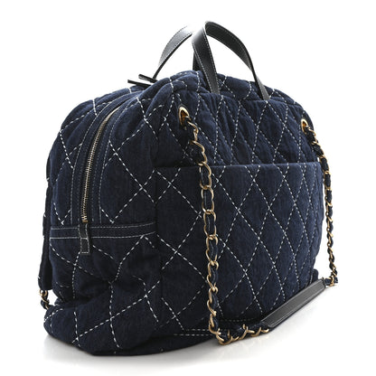 Chanel Denim Quilted Large Express Bowling Bag Blue 3 of 10