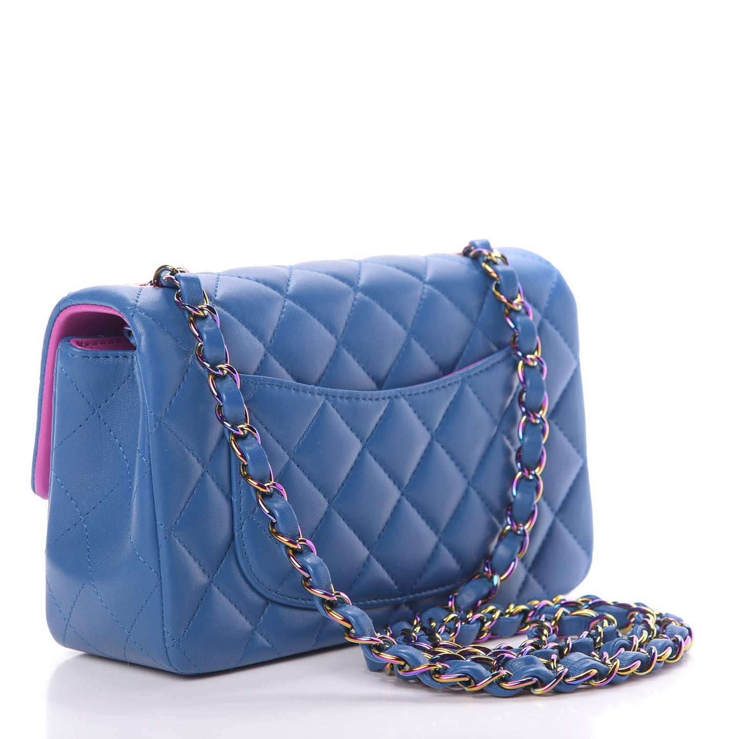 Lambskin Quilted Mini Rectangular Flap Blue Purple